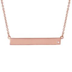 Sterling Silver Stylish Rose Gold Plated Bar Necklace with Small Round Cut CZ Stone