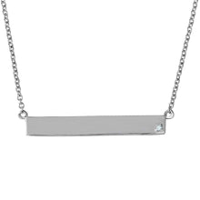 Load image into Gallery viewer, Sterling Silver Stylish Rhodium Plated Bar Necklace with Small Round Cut CZ Stone and Springring Clasp