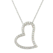Load image into Gallery viewer, Sterling Silver Rhodium Plated Crooked Heart Necklace with CZ