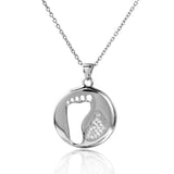 Rhodium Plated Sterling Silver Stylish Necklace with Cut Out and Paved CZ Foot DesignAnd Spring Ring Clasp