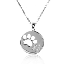 Load image into Gallery viewer, Rhodium Plated Sterling Silver Stylish Necklace with Cut Out and Paved CZ Paw DesignAnd Spring Ring Clasp