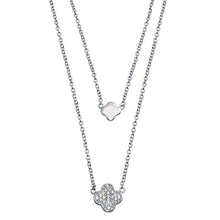 Load image into Gallery viewer, Rhodium Plated Sterling Silver Double Clover Necklace with Clear CZ StonesAnd Lobster Claw Clasp