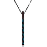 Black Rhodium Plated Sterling Silver Vertical Long Bar Necklace Paved with Synthetic Turquoise StonesAnd Spring Ring Clasp