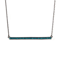 Black Rhodium Plated Sterling Silver Bar Paved with Synthetic Turquoise StonesAnd Spring Ring Clasp