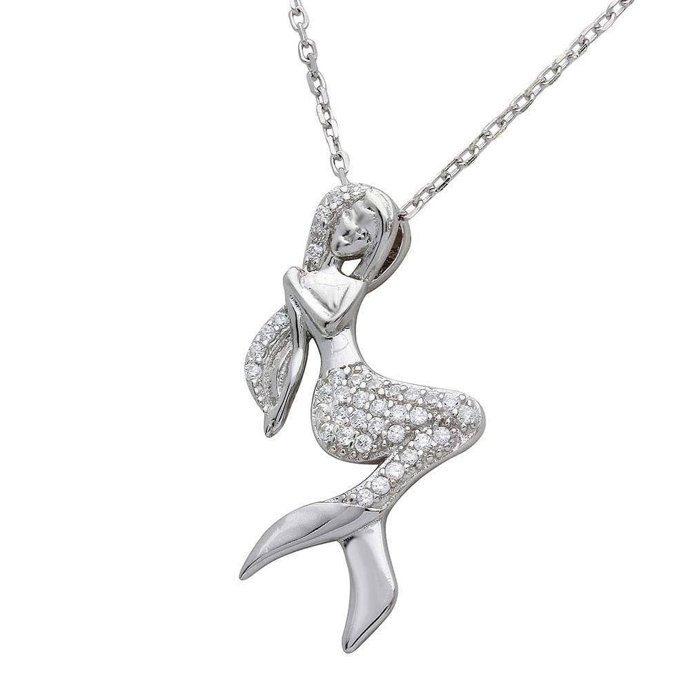 Sterling Silver Rhodium Plated CZ Mermaid Necklace