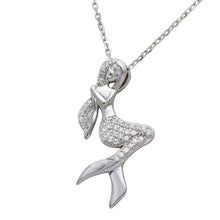 Load image into Gallery viewer, Sterling Silver Rhodium Plated CZ Mermaid Necklace