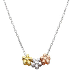 Sterling Silver 3 Toned Flower Charms Necklace