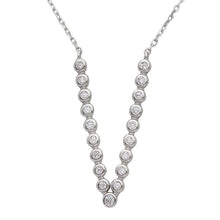 Load image into Gallery viewer, Sterling Silver Rhodium Plated Bubble V Shape CZ Necklace