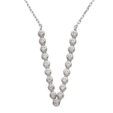 Sterling Silver Rhodium Plated Bubble V Shape CZ Necklace