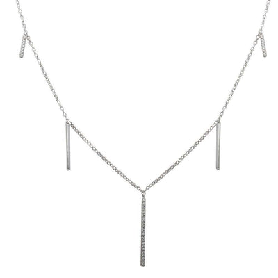 Sterling Silver Rhodium Plated CZ Hanging Bars Necklace