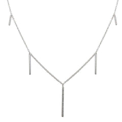 Sterling Silver Rhodium Plated CZ Hanging Bars Necklace