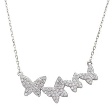 Load image into Gallery viewer, Sterling Silver Rhodium Plated Graduated CZ Encrusted Butterfly Necklace