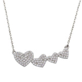 Sterling Silver Rhodium Plated 4 Graduated CZ Encrusted Heart Necklace