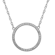 Load image into Gallery viewer, Sterling Silver Rhodium Plated Open Circle CZ Encrusted Necklace