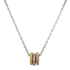Sterling Silver Tri-Color Plated Trio Mechanic Ring Necklace with CZ