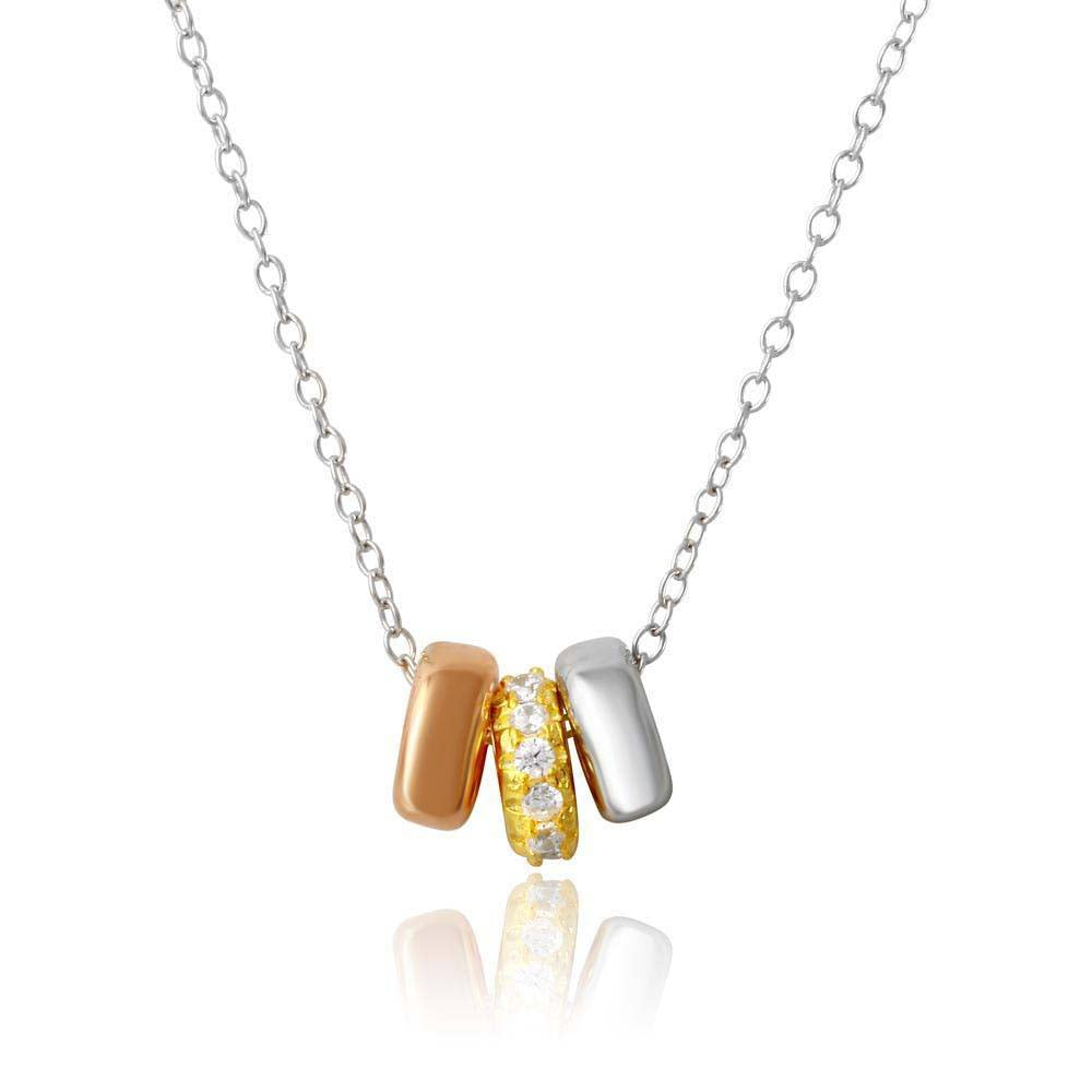 Sterling Silver Tri Color Plated Three Hoops with CZ Necklace