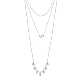 Sterling Silver Rhodium Plated Triple Strand Bead Fresh Water Pearl and Circle Confetti Necklace