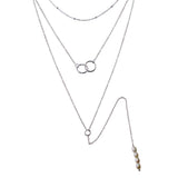 Sterling Silver Rhodium Plated Triple Strand Bead Interlocked Rings and Fresh Water Pearl Necklace