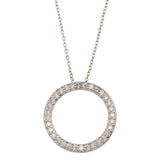 Sterling Silver Rhodium Plated Circle Pendant Necklace with CZ
