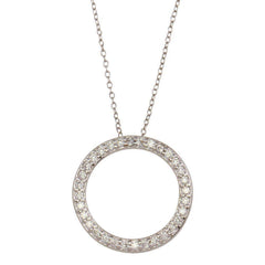 Sterling Silver Rhodium Plated Circle Pendant Necklace with CZ