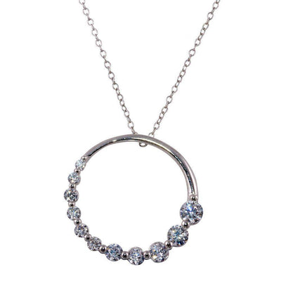 Sterling Silver Rhodium Plated Circle .925 Pendant with Graduated CZ