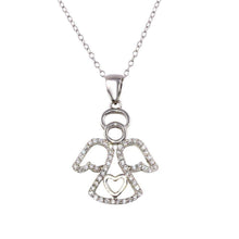 Load image into Gallery viewer, Sterling Silver Rhodium Plated Clear Angel Heart .925 Pendant with CZ