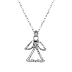 Sterling Silver Rhodium Plated Small Angel Heart Pendant with CZ