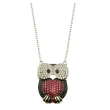 Load image into Gallery viewer, Sterling Silver Rhodium Plated Owl Pendant Necklace with CZ