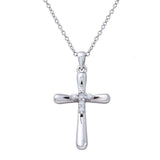Sterling Silver Rhodium Plated Cross .925 Pendant with Mini CZ Cross Center