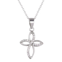 Load image into Gallery viewer, Sterling Silver Rhodium Plated Open Cross Pendant Necklace with CZ Necklace