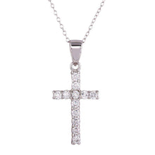 Load image into Gallery viewer, Sterling Silver Rhodium Plated CZ Cross Pendant Necklace