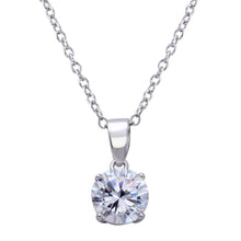 Load image into Gallery viewer, Sterling Silver Rhodium Plated Round Clear CZ Stone Pendant Necklace