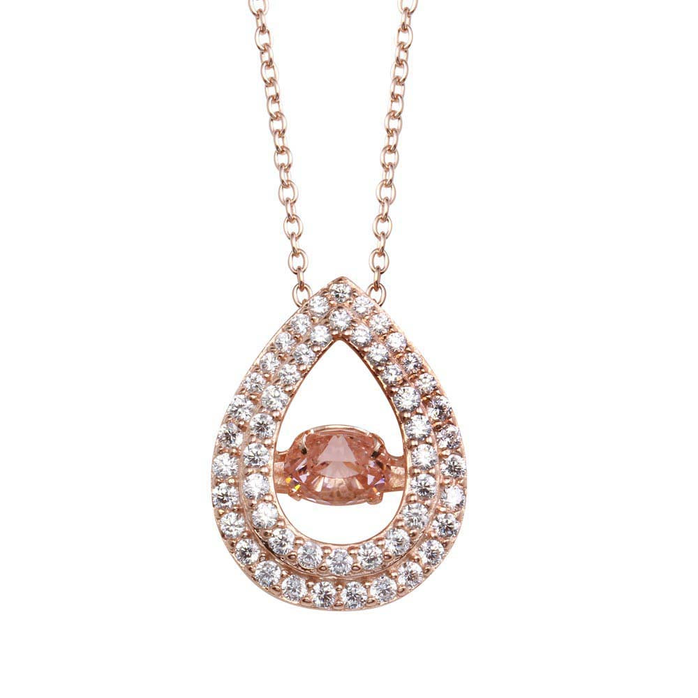 Sterling Silver Rose Gold Plated Open Teardrop Pendant Necklace With Dancing CZ
