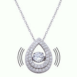 Sterling Silver Rhodium Plated Open Teardrop Pendant Necklace with CZ