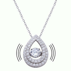 Sterling Silver Rhodium Plated Open Teardrop Pendant Necklace with CZ