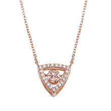 Load image into Gallery viewer, Sterling Silver Rose Gold Plated Open Triangle Pendant Necklace With Pink Dancing CZ