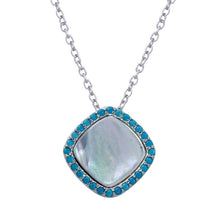 Load image into Gallery viewer, Sterling Silver Rhodium Plated Square Opal Pendant Necklace with CZ