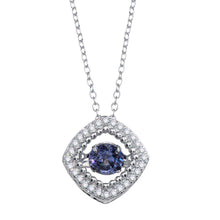 Load image into Gallery viewer, Sterling Silver Rhodium Plated Open Square Necklace with Dancing CZ