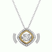 Load image into Gallery viewer, Sterling Silver Rhodium Plated And Gold Plated Open Square Necklace With Dancing CZ