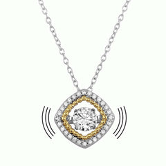 Sterling Silver Rhodium Plated And Gold Plated Open Square Necklace With Dancing CZ