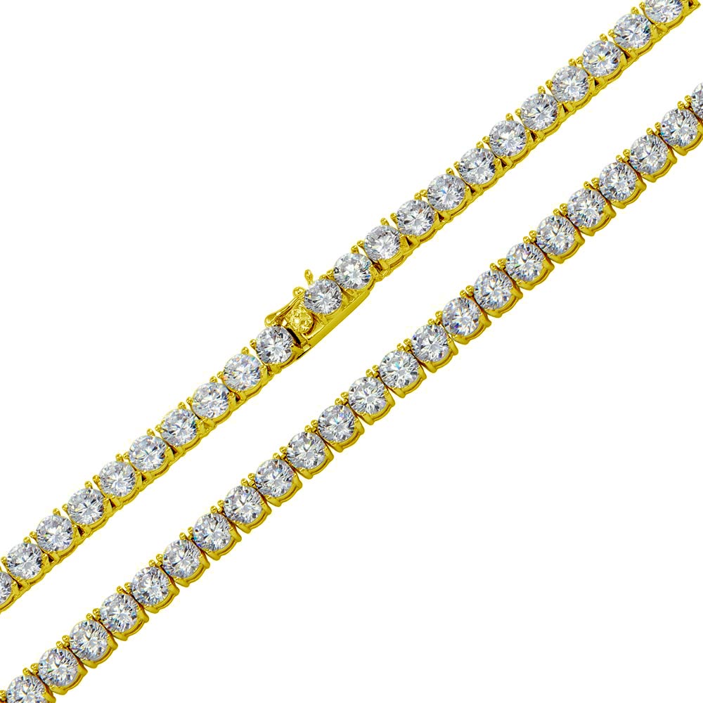 Sterling Silver Gold Plated Round CZ Link Chain