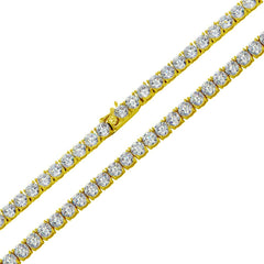 Sterling Silver Gold Plated Round CZ Link Chain