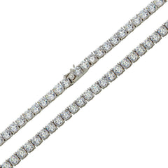 Sterling Silver Rhodium Plated 5mm Round CZ Link Chains
