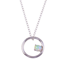 Load image into Gallery viewer, Sterling Silver Rhodium Plated Open Circle Synthetic Opal Necklace
