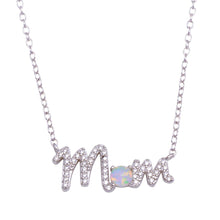 Load image into Gallery viewer, Sterling Silver Rhodium Plated Round MOM CZ Synthetic Opal Necklace