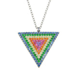 Sterling Silver Rhodium Plated Colorful CZ Triangle Pendant Necklace