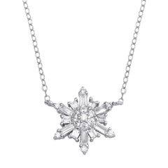 Sterling Silver Rhodium Plated Snow Flakes CZ Necklace