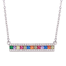 Load image into Gallery viewer, Sterling Silver Rhodium Plated Rainbow Multi Color CZ Bar Necklace