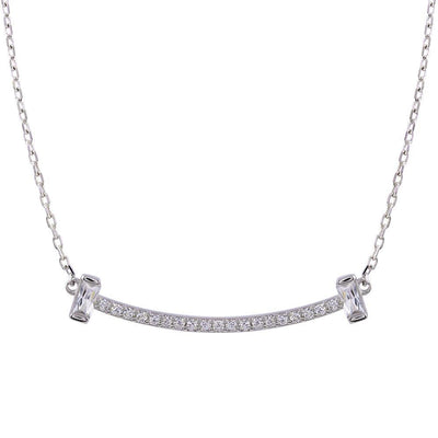 Sterling Silver Rhodium Plated CZ Bar Necklace - silverdepot