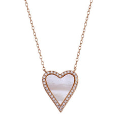 Sterling Silver Rose Gold Plated Heart Mother of Pearl Necklace